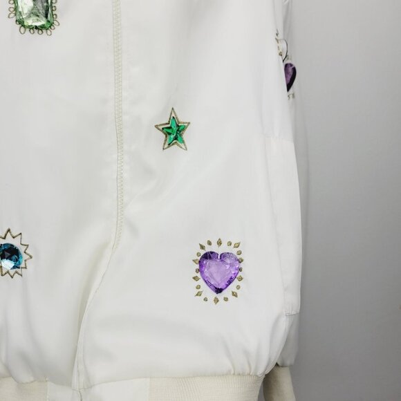 Minimalist Neutral White pearl embellished Embroidered Zip Up Jacket size M - Picture 12 of 15